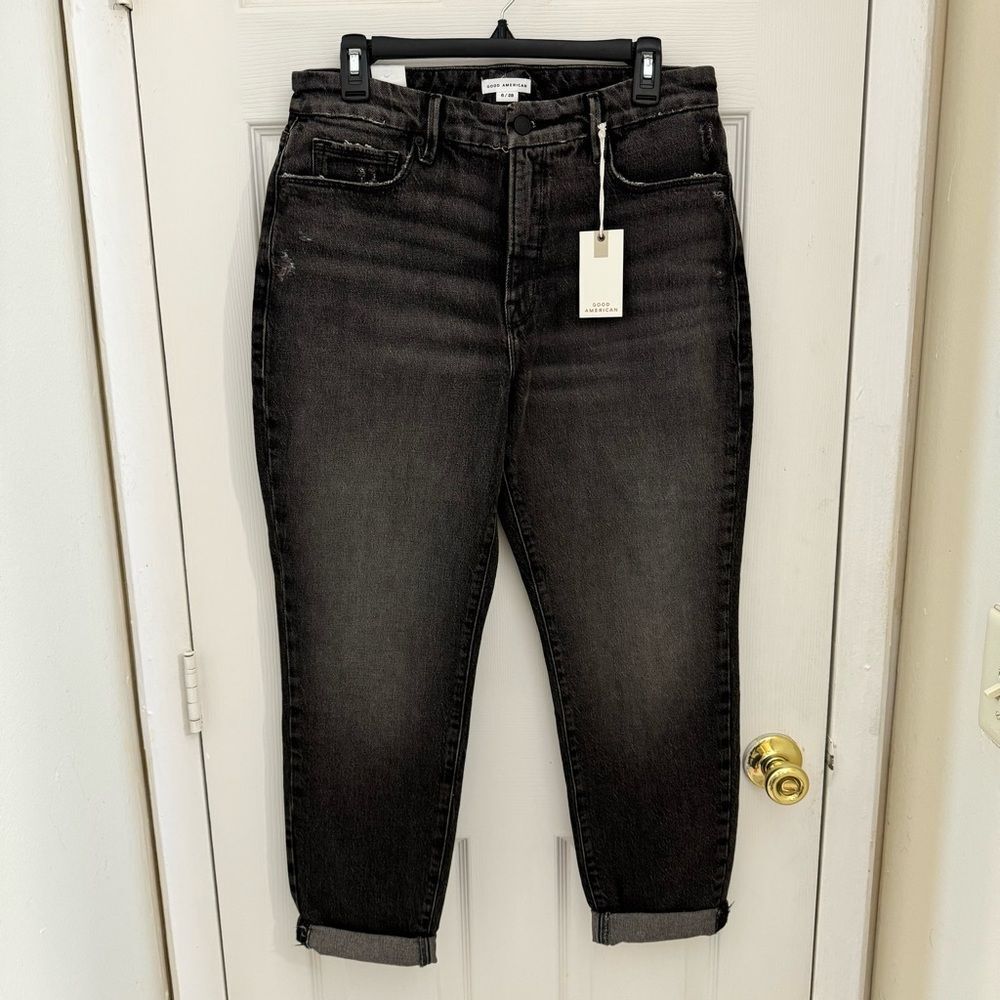 NWT Good American Good Girlfriend Straight Leg Jeans Size 6/28 Carbon Gray Wash